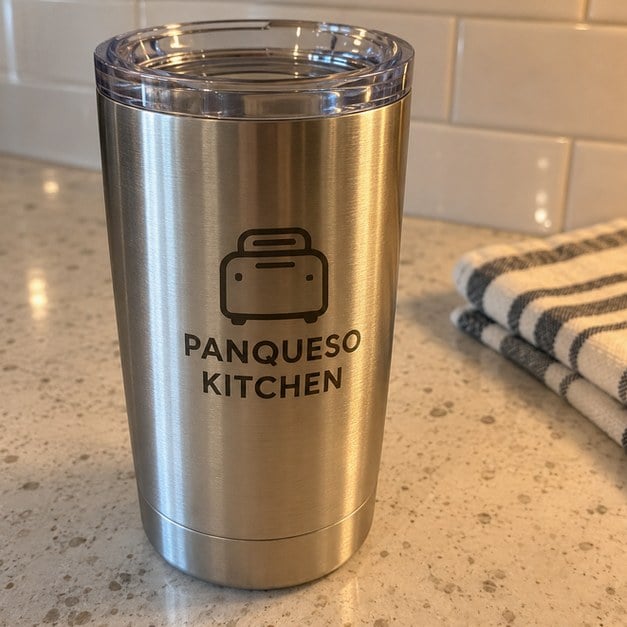 Customer photo of a custom work anniversary tumbler